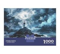 Hard Jigsaw Puzzle for Adults 1000 Pieces Lighthouse Moonlit Ocean Scene Jigsaw Puzzle Toy Wall Decor Analysis And Logic Gifts for Friends And Family 38x26cm/1000pcs