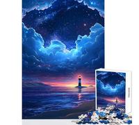 Hard Jigsaw Puzzle for Adults 1000 Pieces Lighthouse on A Coastal Island Beneath A Starry Sky Home Decoration Toys Funny Gift Family Game Every Piece Is Unique - Size 38x26cm