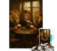 Hard Jigsaw Puzzle for Adults 1000 Pieces Lions Drinking Beer at A Table Help The Brain Exercise For Family Fun Educational Toy for Ages 14 And over (50X75cm)