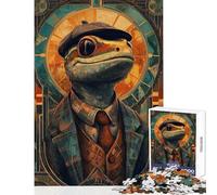 Hard Jigsaw Puzzle for Adults 1000 Pieces Lizard in Suit Art Deco Style Educational Games Difficult Hard Toy Wall Decor Artists' Collection, Fine Arts (38x52cm)