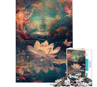 Hard Jigsaw Puzzle for Adults 1000 Pieces Lotus Flower And Distant Pagoda Difficult And Challenge Home Art Decor Family Game for And from 14 Years And over (50x75cm)