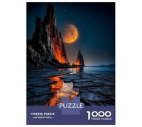 Hard Jigsaw Puzzle for Adults 1000 Pieces Luminous Moonlit Cliffs with Fiery Lava Stream - Vivid Horizon Landscape Adult Jigsaw Relaxing Games Difficult Hard Educational Challenge 70x50cm/1000pcs