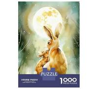 Hard Jigsaw Puzzle for Adults 1000 Pieces Lunar Snuggles - Rabbit Dreams Boho Woodland Cute Nursery Print Puzzles for Adults DIY Toys Improve Memory Birthday Present, Gifts, 70x50cm/1000pcs