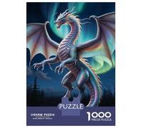 Hard Jigsaw Puzzle for Adults 1000 Pieces Majestic Dragon Under Aurora Borealis Adult Puzzles Relax Games Enhance Memory Great Gift for Gaming 70x50cm/1000pcs