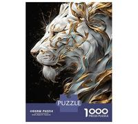Hard Jigsaw Puzzle for Adults 1000 Pieces Majestic White Lion with Gold Embellishments Jigsaw for Adults Hands-on Game Wall Art Birthday Present, Gifts, 38x26cm/1000pcs