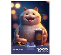 Hard Jigsaw Puzzle for Adults 1000 Pieces Maneki Neko Burger Cat Adult Puzzles Relax Games Enhance Memory Great Gift for Gaming 52x38cm/1000pcs