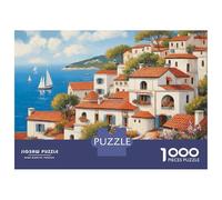 Hard Jigsaw Puzzle for Adults 1000 Pieces Mediterranean Coastal Village Scene Jigsaw Brain Teaser Game Analysis And Logic Great Gift for Gaming 70x50cm/1000pcs
