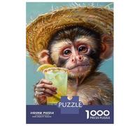 Hard Jigsaw Puzzle for Adults 1000 Pieces Monkey with A Margarita Cocktail Teenager Puzzles Hands-on Game Staycation Kill Time Great Gift for Gaming 52x38cm/1000pcs