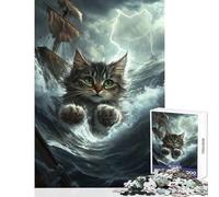 Hard Jigsaw Puzzle for Adults 1000 Pieces Monster Cat in The Sea Toy Wall Decor Art Work Gift Practical Game Artists' Collection, Fine Arts Size 50x75cm
