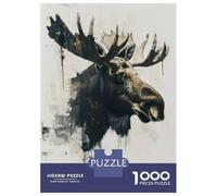 Hard Jigsaw Puzzle for Adults 1000 Pieces Moose Watercolor Painting Jigsaw for Adults Relax Games Difficult Challenge Birthday Present, Gifts, 38x26cm/1000pcs