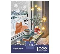 Hard Jigsaw Puzzle for Adults 1000 Pieces Morning Snow And Cats Jigsaw for Adults Relax Games Difficult Challenge Birthday Present, Gifts, 38x26cm/1000pcs