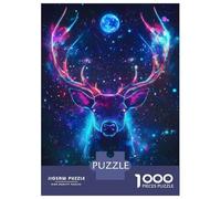 Hard Jigsaw Puzzle for Adults 1000 Pieces Neon Deer in Space Cosmic Nature Adult Jigsaw Puzzle Relax Games Enhance Memory Educational Challenge 70x50cm/1000pcs