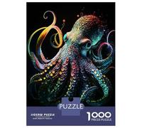 Hard Jigsaw Puzzle for Adults 1000 Pieces Neon Octopus Adult Puzzles Relax Games Enhance Memory Great Gift for Gaming 52x38cm/1000pcs