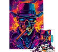 Hard Jigsaw Puzzle for Adults 1000 Pieces Neon Skull with Cigar Family Game Challenging Game Toys Great Gifts for Games Family Activities (size 75x50cm)