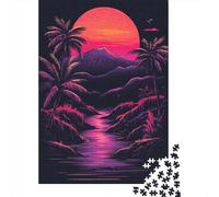 Hard Jigsaw Puzzle for Adults 1000 Pieces Neon Tropical Sunset Adult Jigsaw Relaxing Games Difficult Hard Educational Challenge 52x38cm/1000pcs