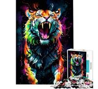Hard Jigsaw Puzzle for Adults 1000 Pieces Neon Watercolor Tiger Help The Brain Exercise For Family Fun Educational Toy for Ages 14 And over (50X75cm)