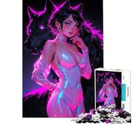 Hard Jigsaw Puzzle for Adults 1000 Pieces Neon Wolf Lady Help The Brain Exercise For Family Fun Educational Toy for Ages 14 And over (38X26CM)