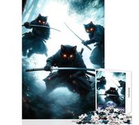 Hard Jigsaw Puzzle for Adults 1000 Pieces Ninja Cats with Swords Adult Jigsaw Puzzles Difficult Hard Educational Challenge Stress Reduction Gifts (50x75cm)