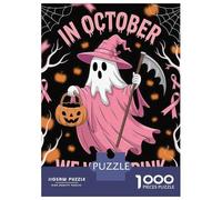 Hard Jigsaw Puzzle for Adults 1000 Pieces October Breast Cancer Awareness Ghost Jigsaw for Adults Relax Games Difficult Challenge Birthday Present, Gifts, 38x26cm/1000pcs