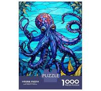 Hard Jigsaw Puzzle for Adults 1000 Pieces Octopus Sea Stained Glass Adult Jigsaw Relaxing Games Difficult Hard Educational Challenge 52x38cm/1000pcs