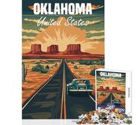 Hard Jigsaw Puzzle for Adults 1000 Pieces Oklahoma Road Trip Poster Toy Wall Decor Art Work Gift Practical Game Artists' Collection, Fine Arts Size 50x75cm