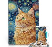 Hard Jigsaw Puzzle for Adults 1000 Pieces Orange cat under the starry sky Made of wood for ages 14 and over learning educational game Improving love between couples。size:50x75cm/19.68x29.52inch