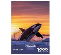 Hard Jigsaw Puzzle for Adults 1000 Pieces Orca Leaping Sunset in Icy Waters Jigsaw for Adults Relax Games Difficult Challenge Birthday Present, Gifts, 70x50cm/1000pcs