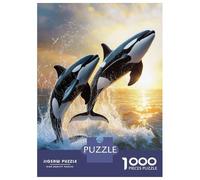 Hard Jigsaw Puzzle for Adults 1000 Pieces Orcas Leaping at Sunset Jigsaw for Adults Relax Games Difficult Challenge Birthday Present, Gifts, 70x50cm/1000pcs