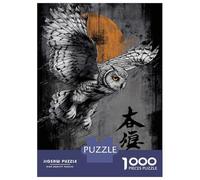 Hard Jigsaw Puzzle for Adults 1000 Pieces Owl in Flight with Japanese Text Adult Jigsaw Puzzle Hands-on Game For Family Fun Challenging To Complete 70x50cm/1000pcs