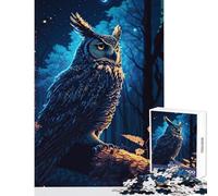 Hard Jigsaw Puzzle for Adults 1000 Pieces Owl in Night Forrest Toy Wall Decor Art Work Gift Practical Game Artists' Collection, Fine Arts Size 38x26cm