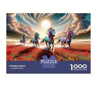 Hard Jigsaw Puzzle for Adults 1000 Pieces Painted Horses in Poppy Field Puzzles for Adults Toy Wall Decor Stress Reliever Birthday Present, Gifts, 52x38cm/1000pcs