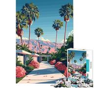 Hard Jigsaw Puzzle for Adults 1000 Pieces Palm Springs Landscape with Pink Mountains Difficult And Challenge Home Art Decor Family Game for And from 14 Years And over (38x52cm)