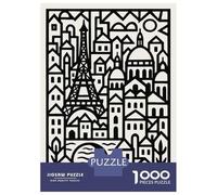 Hard Jigsaw Puzzle for Adults 1000 Pieces Paris Cityscape Black And White Illustration Jigsaw Anti-Stress Toys But Fun And Humorous Educational Challenge 70x50cm/1000pcs