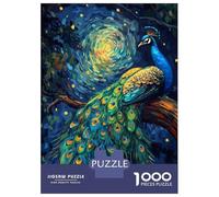 Hard Jigsaw Puzzle for Adults 1000 Pieces Peacock Under Starry Night Puzzles for Adults Family Games Pattern Assembly Challenging To Complete 38x26cm/1000pcs
