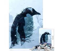 Hard Jigsaw Puzzle for Adults 1000 Pieces Penguin Double Exposure Jigsaw Puzzles for Adults Improve Memory Educational Challenge Unique Challenge Game (50x75cm)