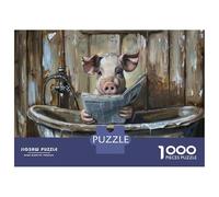 Hard Jigsaw Puzzle for Adults 1000 Pieces Pig Reading Newspaper in Bathtub Jigsaw Puzzle Toy Wall Decor Analysis And Logic Gifts for Friends And Family 70x50cm/1000pcs