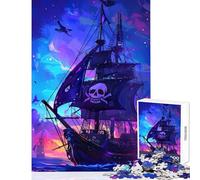 Hard Jigsaw Puzzle for Adults 1000 Pieces Pirate Ship at Sunset Toy Wall Decor Art Work Gift Practical Game Artists' Collection, Fine Arts Size 38x52cm