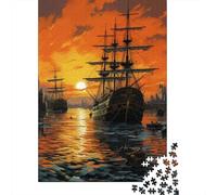 Hard Jigsaw Puzzle for Adults 1000 Pieces Pirate Sunset Harbor Scene Jigsaw Puzzle Anti-Stress Toys Precision Cutting Great Gift for Gaming 52x38cm/1000pcs