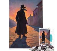 Hard Jigsaw Puzzle for Adults 1000 Pieces Plague Doctor in Sunset Alley Brain Teaser Game Challenging Game Toys Birthday Gifts Wall Art (Size 38x52cm)