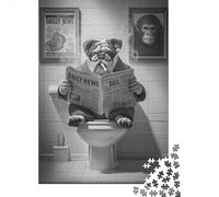 Hard Jigsaw Puzzle for Adults 1000 Pieces Pug Reading Newspaper in Bathroom Adult Jigsaw Relaxing Games Difficult Hard Educational Challenge 70x50cm/1000pcs