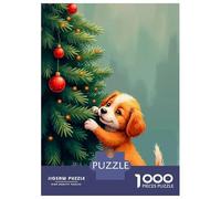 Hard Jigsaw Puzzle for Adults 1000 Pieces Puppy Decorating Christmas Tree Adult Jigsaw Puzzle Relax Games Enhance Memory Educational Challenge 70x50cm/1000pcs