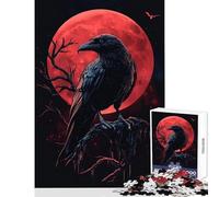 Hard Jigsaw Puzzle for Adults 1000 Pieces Raven's Red Moon Jigsaw Puzzle 1000 Relaxing Games Great Gifts for Games Staycation Kill Time (38x26cm)
