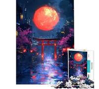Hard Jigsaw Puzzle for Adults 1000 Pieces Red Moon over Japanese City Help The Brain Exercise For Family Fun Educational Toy for Ages 14 And over (38X26cm)