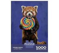 Hard Jigsaw Puzzle for Adults 1000 Pieces Red Panda Eating A Lollipop Jigsaw for Adults Hands-on Game Wall Art Birthday Present, Gifts, 70x50cm/1000pcs