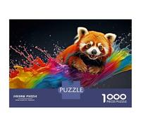 Hard Jigsaw Puzzle for Adults 1000 Pieces Red Panda in Rainbow Splash Teenager Puzzles Hands-on Game Staycation Kill Time Great Gift for Gaming 52x38cm/1000pcs