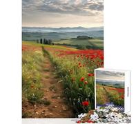 Hard Jigsaw Puzzle for Adults 1000 Pieces Red Poppies Tuscany Impossible Game Learning Educational Toy Wall Decor Fun at Home Activities, (38x52cm)