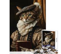 Hard Jigsaw Puzzle for Adults 1000 Pieces Renaissance Cat Portrait with Book DIY Toys Gift Birthday Practical Game Artists' Collection, Fine Arts Size 38x26cm