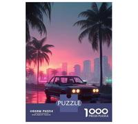 Hard Jigsaw Puzzle for Adults 1000 Pieces Retro Car on Neon Lit Street Jigsaw Brain Teaser Game Analysis And Logic Great Gift for Gaming 52x38cm/1000pcs