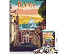 Hard Jigsaw Puzzle for Adults 1000 Pieces Rome Cityscape Illustration Poster Toy Wall Decor Gift Birthday for Educational Game Every Piece Is Unique - Size 50x75cm