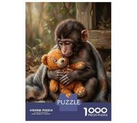 Hard Jigsaw Puzzle for Adults 1000 Pieces Sad Monkey Hugging Teddy Bear Teenager Puzzles Family Game Staycation Kill Time Challenging To Complete 52x38cm/1000pcs